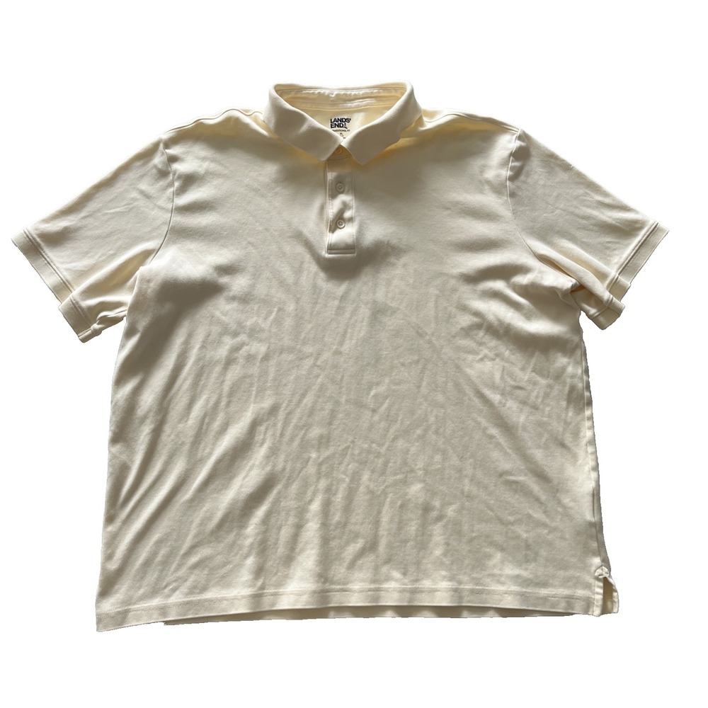 Lands' End Men's Size XL Pale Yellow Polo Quarter Button Traditional 100% Cotton